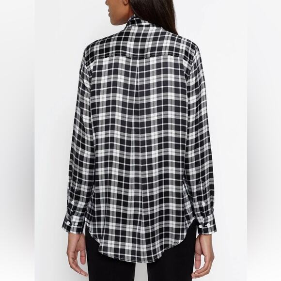 Equipment Femme Essential Tie Neck Silk Shirt in Bright White Palo Santo Plaid L - Picture 5 of 8